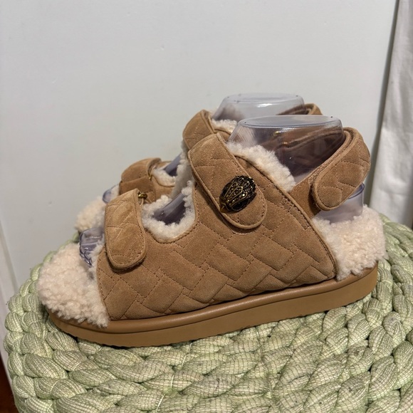 Kurt Geiger London Orson Tan Suede Quilted Shearling Dad Slingback Sandal NWT - Picture 5 of 15